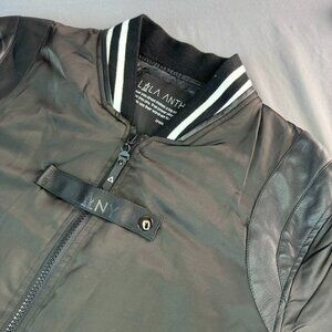 LaLa Anthony Black Bomber Jacket Grunge Pockets Full-Zip Stretch Waist Rock L
